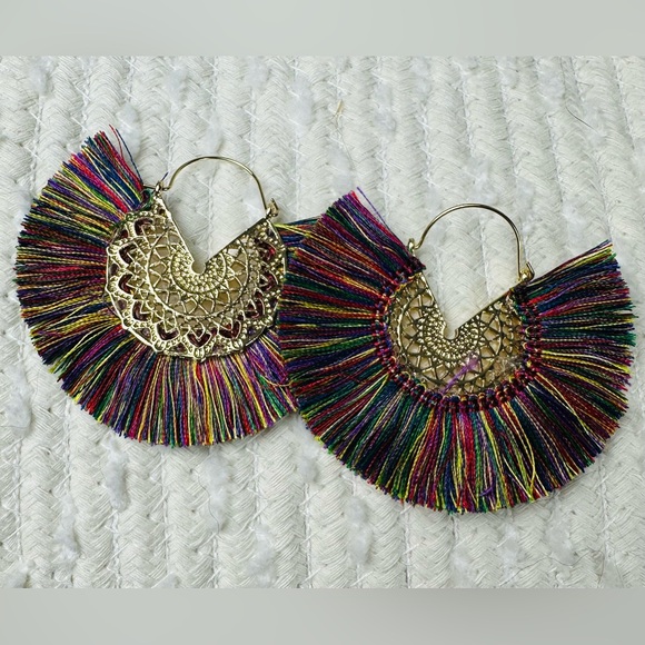Multicolor Fringe Hoop Earrings - Picture 4 of 7